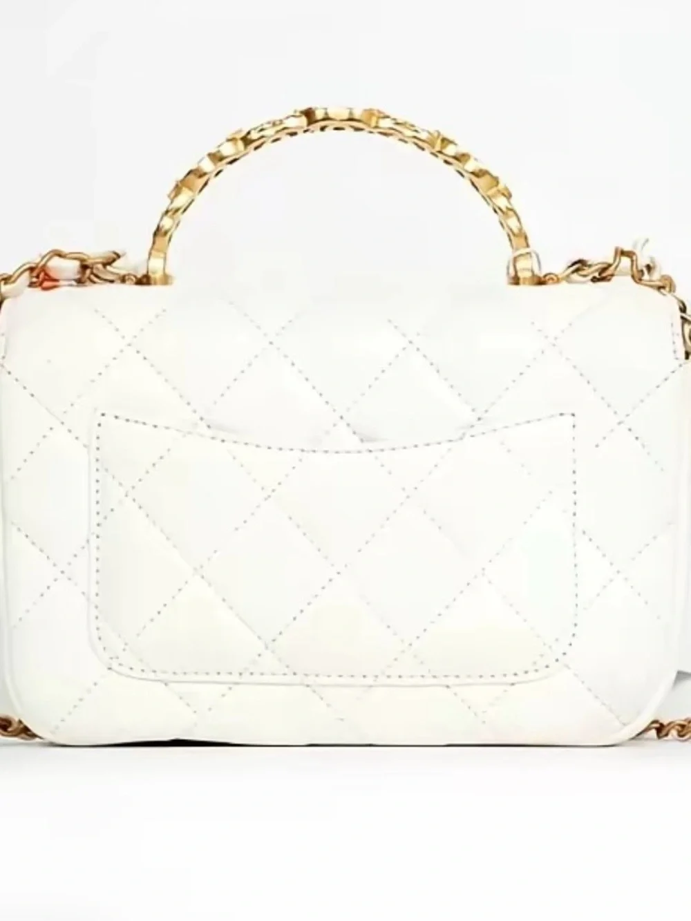 CHANEL White Quilted Shoulder Bag with Gold Chain & CC Logo